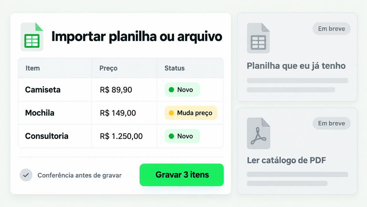 Importar planilha ou arquivo no Catálogo do Simplafy Hub, com conferência antes de gravar
